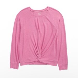 Zella Girl Supersoft Twist Front Long Sleeve Top Pink Heather Size S 7/8